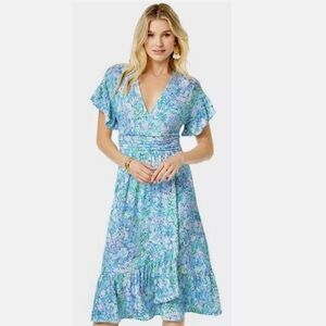 Lilly Pulitzer Sz XL Surf Blue Soleil It On Me Juliet Wrap Midi Dress